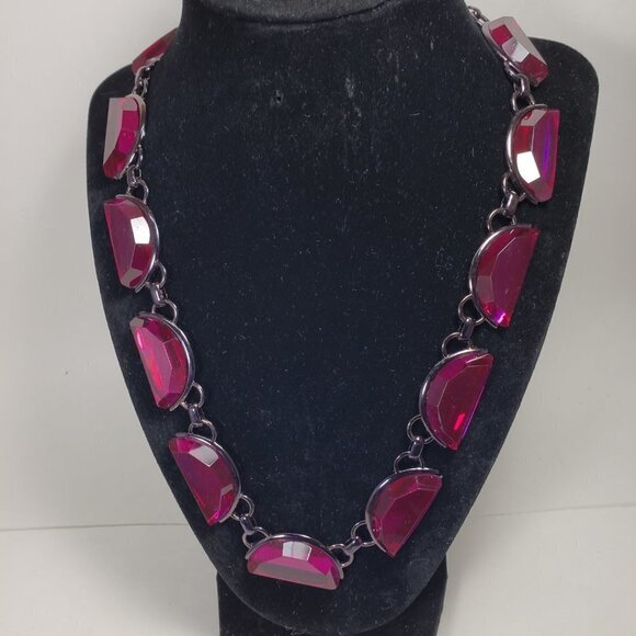 Coldwater Creek Statement Necklace – Bold Black, Half-Moon Beads, Pink Gemstones - Picture 9 of 13